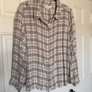 Lucky Brand Plaid Button Down Shirt - Brown and White